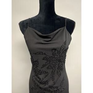 Vintage 90s Y2K Beaded Maxi Cowl Neck Formal Dress Medium Goth Fairy Glam prom